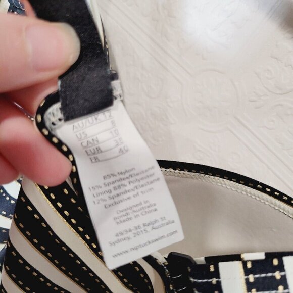 Niptuck Swimsuit One Piece Size 8 US Striped Black White Gold Multi-Fit Cup - Picture 8 of 9